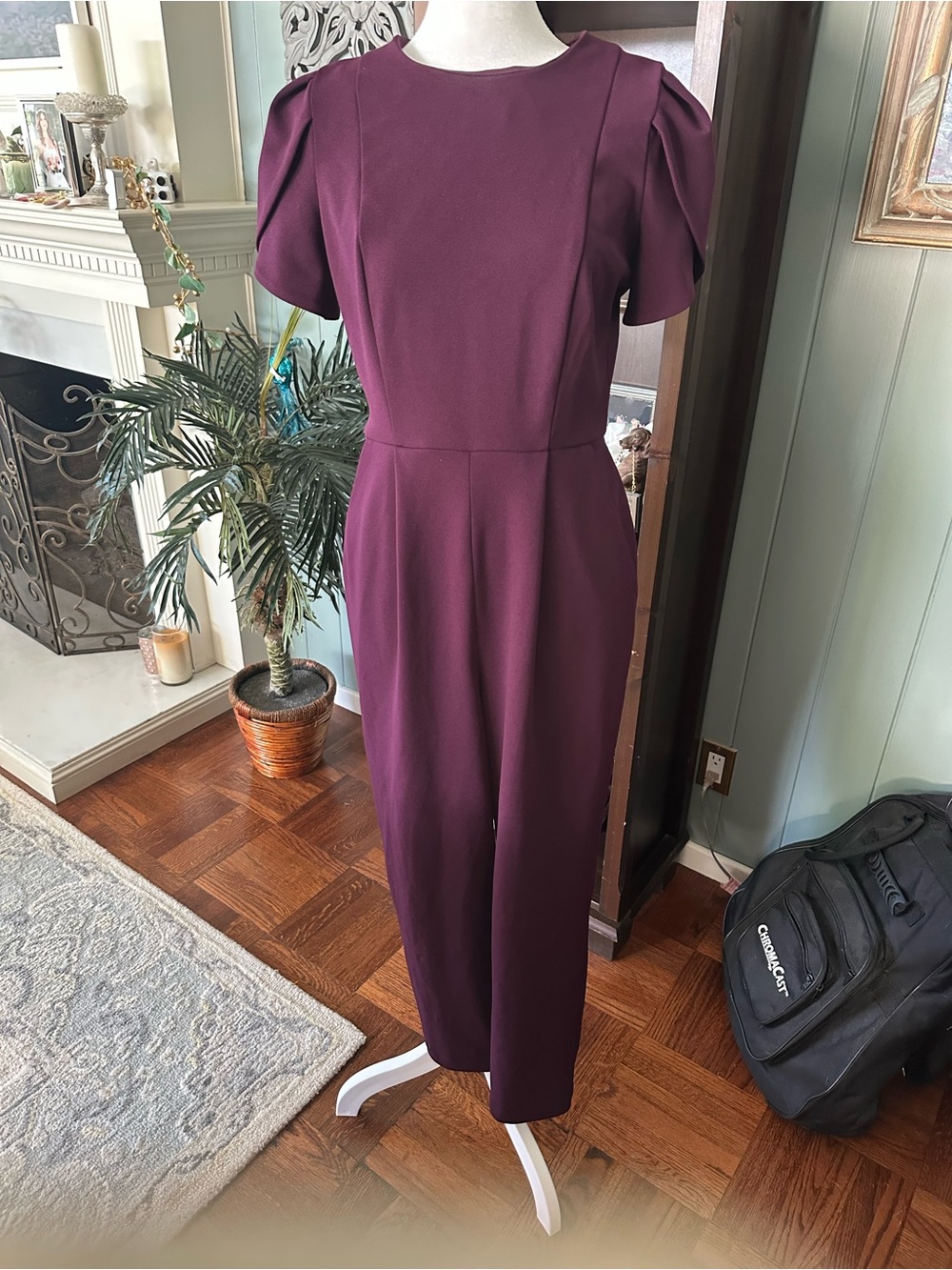 Calvin Klein Plum Short-Sleeve Tailored Jumpsuit